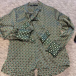 Zara Green and White Patterned Blouse
